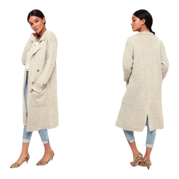 LULU'S Cuddle Club NEW Beige Long Sleeve Sweater Coat Cream Oatmeal Size M Comfy - Picture 2 of 10